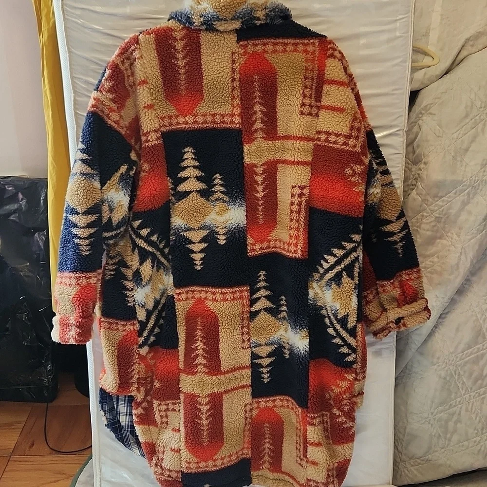 Anthropologie Pilcro Leopard Sherpa Duster Western Jacket, Size MP Oversized - Picture 7 of 12